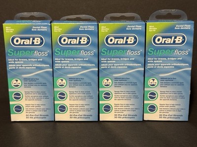 Oral-B Super Floss Lot of 4 - 50 Packs (200 total) Pre-Cut Dental Floss Strands