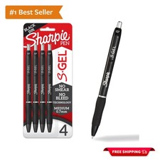 S-Gel Medium Point Pens - 0.7mm, Black Ink, 4 Pack for Smooth Writing