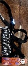 Horse Noseband Tack Bronc Leather HALTER Tiedown Lead Rope  280387
