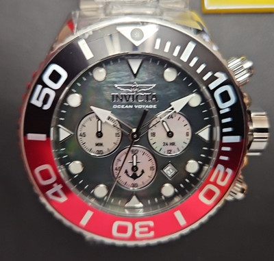 Invicta Ocean Voyage Men s Watch Quartz 52mm Stainless Steel, BlkRed (48595) NIB