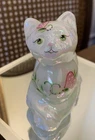 New ListingFenton French White Opalescent Sitting Cat Hand Painted & Numbered