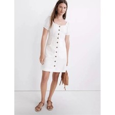 Madewell Linen-Cotton Puff-Sleeve Mini Dress in Lighthouse Size 6