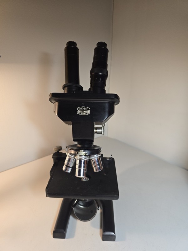 Vintage Spencer Binocular Microscope with 2, 10X  Occular lenses + 4 Objective +