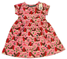 Mini Boden Festive Robin Jersey Dress Pink Christmas NWT New 5-6
