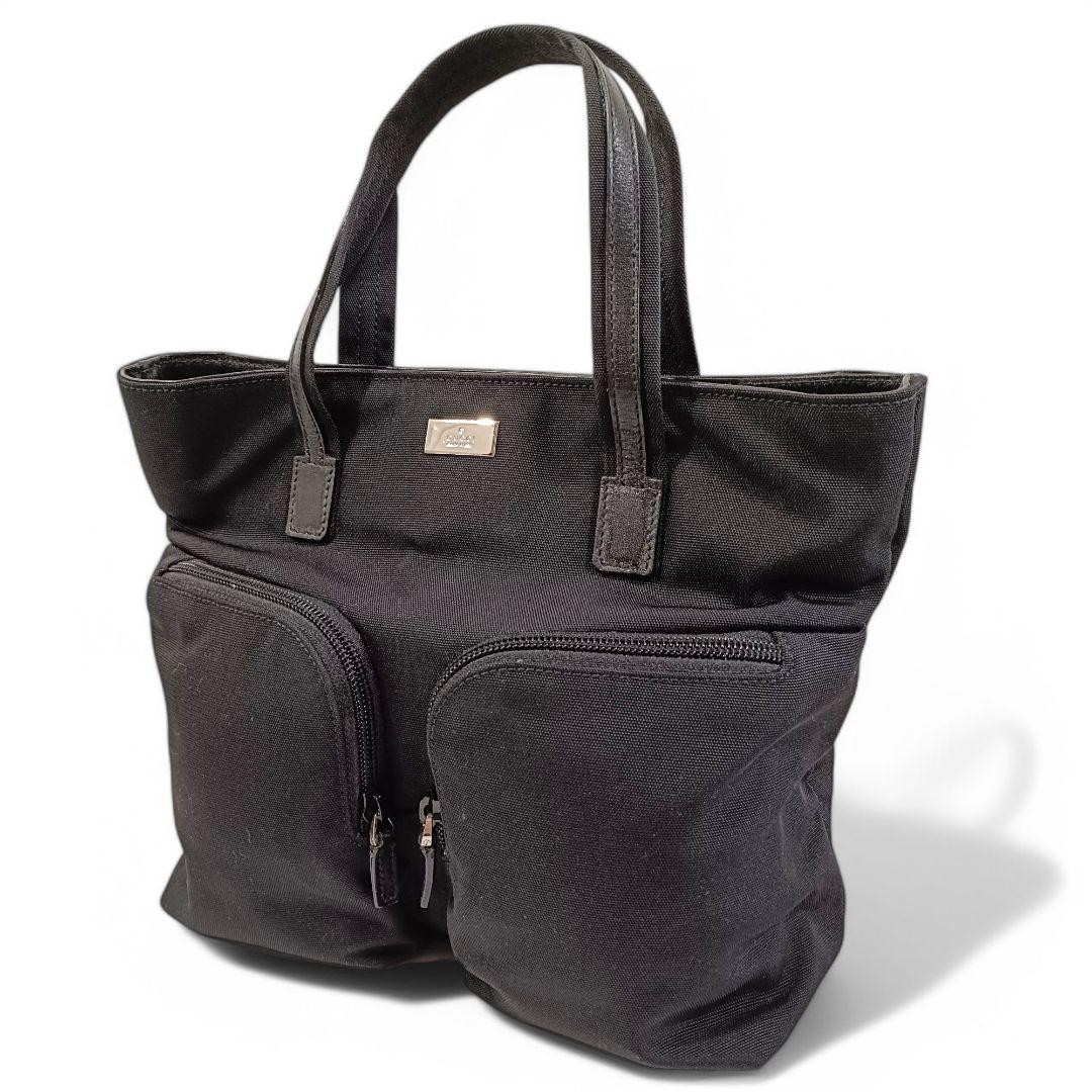 Authentic Black GUCCI Canvas Handbag Excellent Condition Double Pockets