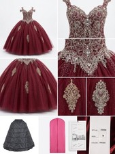 Zobo Burgundy Embellished Tulle Ball Gown Dress Size M Prom Quince 10268