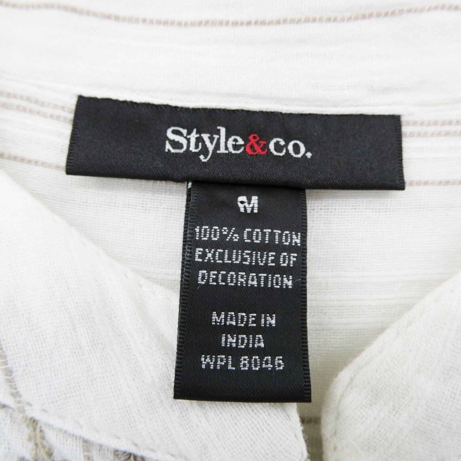 Style&co. Women's White & Gray Striped Roll Tab Sleeve Button Front Shirt Size M