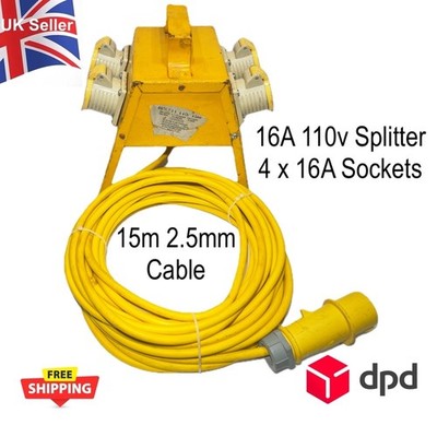 16A 110V Splitter 4 x 16A Steckdosen Mennekes Stecker Stahlgeflecht Kabelverteiler