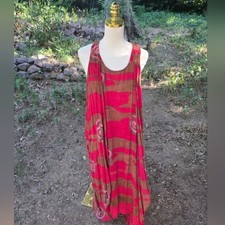 Kantha Bae Handmade Bohemian Festival Elegant Red and Brown Sleeveless Dress