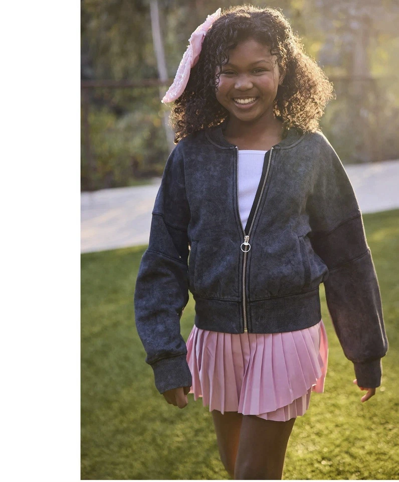 Chaqueta de bombardero Justice Girls polar lavada negra talla XL Plus (16P-18P) nueva con etiquetas Foto 2 de 4