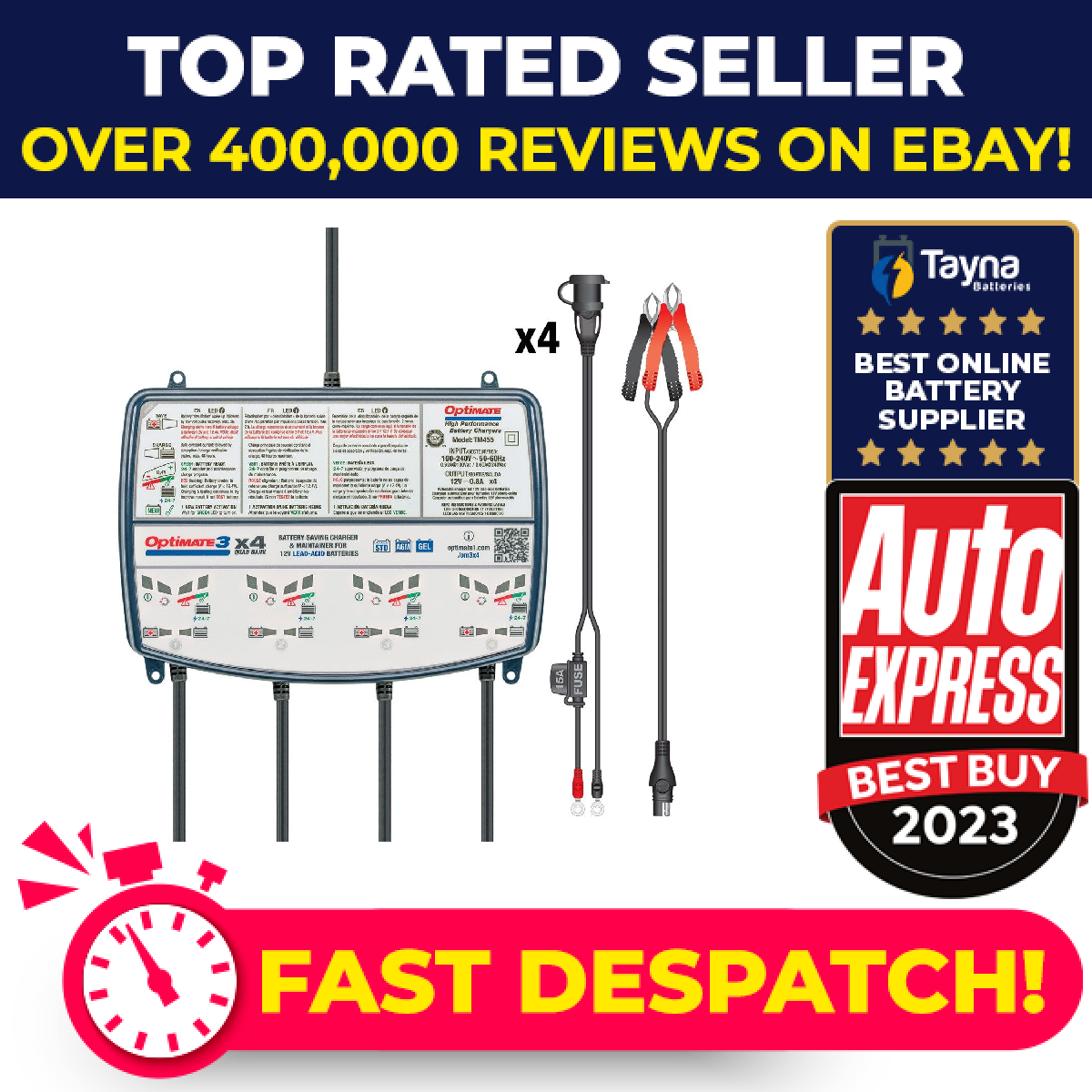 Optimate 3 X4 Quad Bank 12V 0.8A  Motorcycle Battery Charger & Optimiser