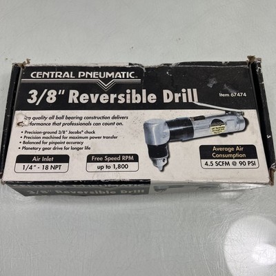 Central Pneumatic 3/8'' Reversible Air Angle Drill 1800 RPM 90 PSI #67474