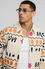Boohoo Man Regular Fit Open Weave Embroidery Shirt Jacket XL
