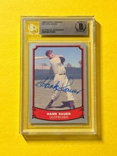 1988 PACIFIC LEGENDS 1 HANK SAUER #23 SIGNED AUTO CARD BECKETT AUTHENTIC