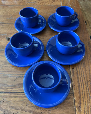Set of 5 Primula Royal Blue Coffee / Tea Cups and Saucers