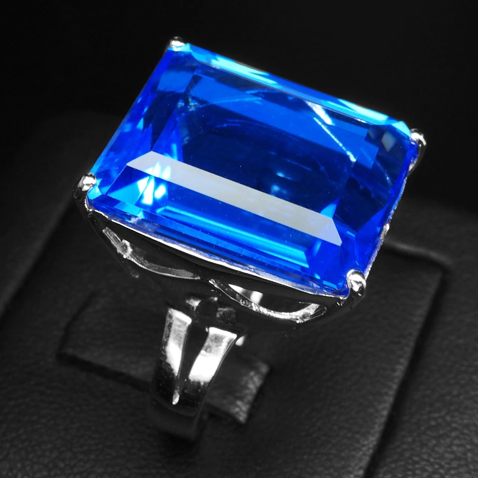 Anelli in argento sterling 925 in oro bianco favoloso topazio blu fluo... - Immagine 3 di 4