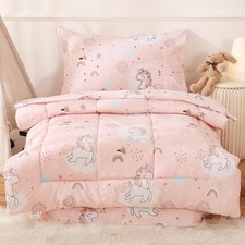 Toddler Bedding Set, 4 Piece Bed-in-a-Bag Toddler Toddler Size Pink Unicorn