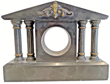 Antique French Black Slate Mantel Clock Case with Marble Columns and Decoration