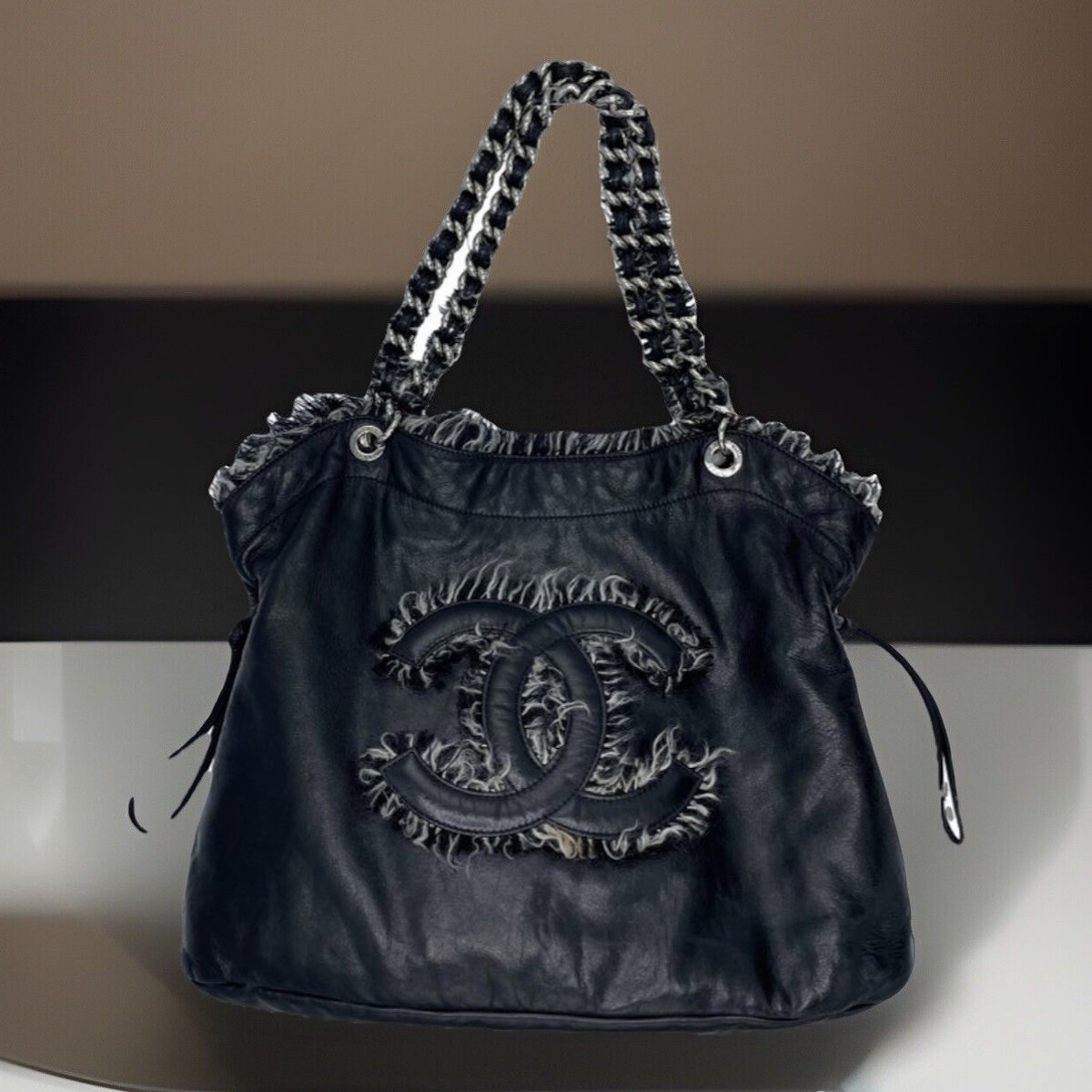 Chanel Funny Tweed Bon Bon Large Lambskin Black Tote. | eBay