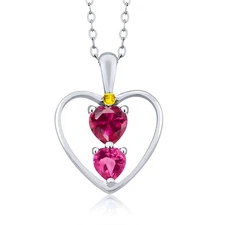 925 Sterling Silver Created Ruby Pink Created Sapphire and Yellow Sapphire