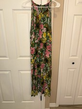 Bloomchic Midi Halter Style Dress Plus Size 18-20 Green Multi Floral Pockets EUC
