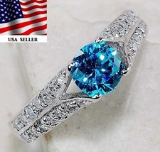 4CT Aquamarine  White Topaz 925 Solid Sterling Silver Ring Jewelry Sz 6 IB1-7