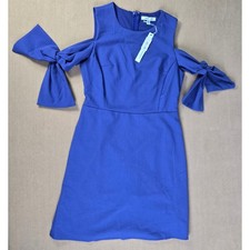 She Sky Cold Shoulder Bow Sleeve Dress Royal Blue Size Medium Midi  NEW