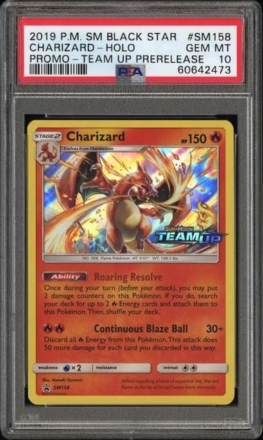 2019 POKEMON CHARIZARD-HOLO PROMO-TEAM UP PR SM BLACK STAR PROMO #SM158 PSA 10 view 1