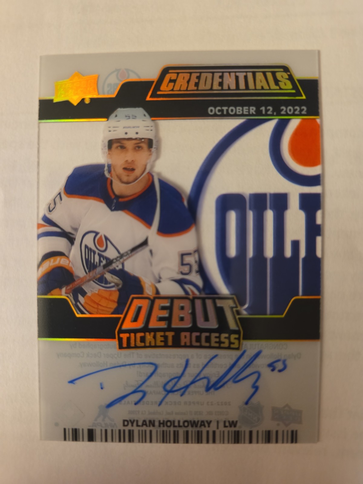 Dylan Holloway 202223 UD Credentials Debut Ticket Access Acetate Auto /99 