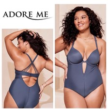 Adore Me Evie Swimsuit Bathing Suit 38G Blue One Piece Slimming Strappy Vacation
