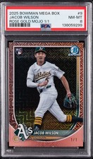 2025 BOWMAN MEGA BOX CHROME ROSE GOLD MOJO 1/1 #9 JACOB WILSON 1/1 PSA 8