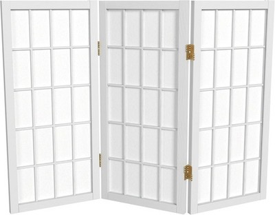 2 ft. Short Desktop Window Pane Shoji Screen 3 Panels White