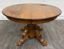 Vintage 48 Inch Round Quarter Sawn Oak Lion P...