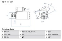 Bosch Anlasser Starter 1.7 Kw FüR CitroëN Berlingo 1.6 Bluehdi 100 C4 Picasso