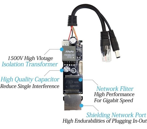 REVODATA Gigabit PoE Splitter 12V/2A DC 5.5*2.1mm Connector 48V PoE to DC 12V/2A - Picture 6 of 8