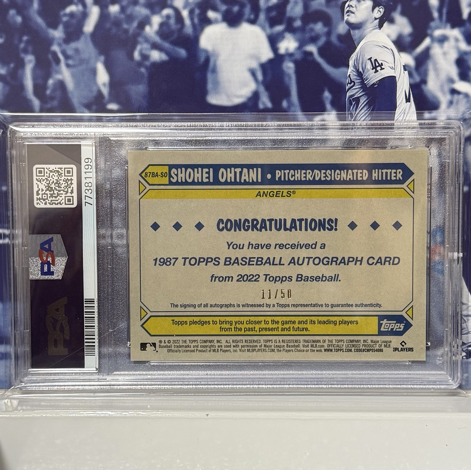 2022 Topps Chrome 1987 Shohei Ohtani Auto Gold Refractor /50 PSA 8 Autograph view 2