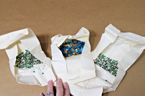 1/2 lb. Beads/ Rhinestones Aqua and Emerald Green, NOS, Czech & West German