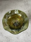 VTG Green Carnival Glass Imperial Scroll Embossed Stemmed Candy Dish Compote EUC