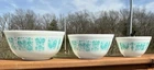 RARE Vintage Set 3 PYREX Amish Butterprint Turquoise Nesting Mixing Bowls MINT🔥