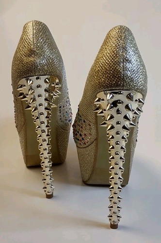 Stiletto con clavos dorados diamantes de imitación multicolor talla 5,5 ¡BRILLANTE PARA VÍSPERA DE AÑO NUEVO! - Imagen 9 de 17