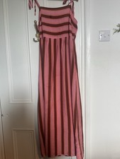 Beautiful summer Pink & Brown Striped Square Neck Maxi Dress Size 14