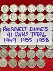 ROOSEVELT DIME LOT 41 Coins Total 1949-1958 90% Silver Estate Collector DIMES