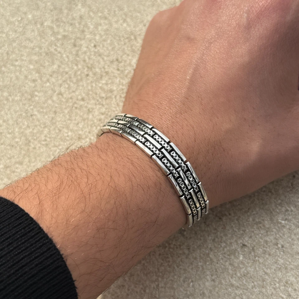 Solid 925 Sterling Men Chain Engraved Link Bracelet - Image 3 of 4