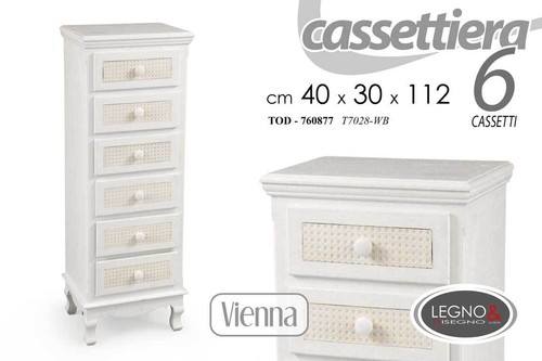 CASSETTIERA 6 CASSETTI SETTIMINO SHABBY CHIC LEGNO DECAPE BIANCO BEIGE 112*40*30 - Foto 5 di 6