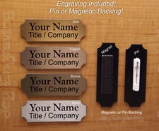 Custom Engraved 1x3 Brushed Finish Name Tag Badge w/ Pin or Magnetic Clip ID