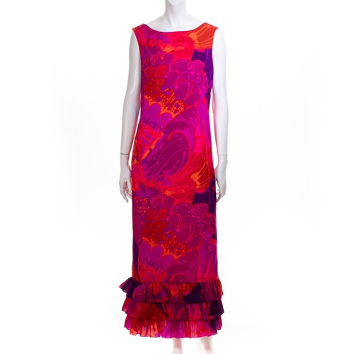 Vintage Andrade Honolulu Hawaiian Long Dress Sz 10 Floral Tropical 60s 70s Maxi - Picture 1 of 3