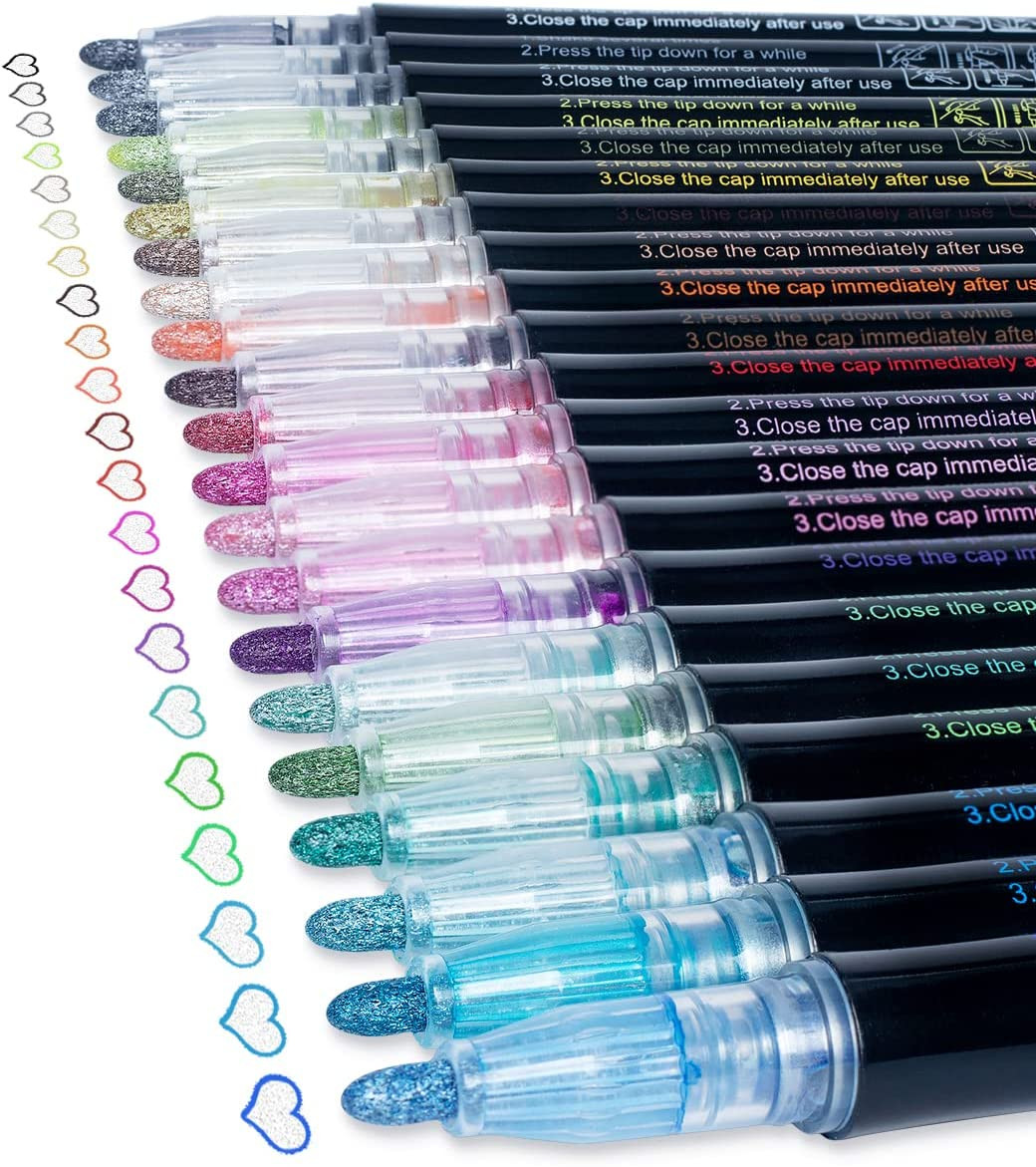AKARUED Super Squiggles Outline Markers - 21 Color Shimmer Marker Set, Supersqui