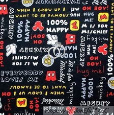 BonEful Fabric FQ Cotton Quilt VTG Black B W DISNEY Mickey Mouse Word Stripe Dot