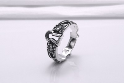 Floral Pattern Keyhole Ring Women Fashion Band Unique Handmade Jewelry