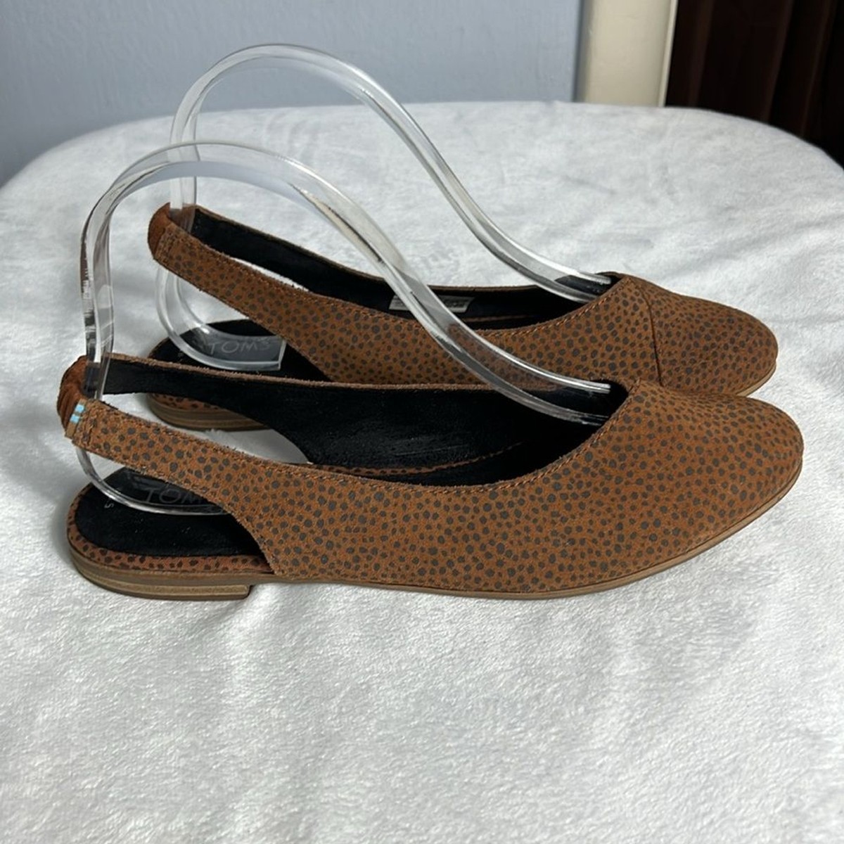 Toms Julie Suede Brown Dotted Slingback Flats